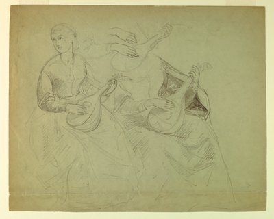 Skisser av en kvinna med en lut, studie för "Titian visar gravläggningen till Charles V och Clement VII" av Daniel Huntington