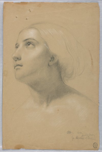 Studie för Head of Mercy i "Christiana och hennes barn" av Daniel Huntington