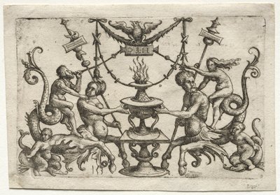 Prydnad med Siren och Triton av Daniel I Hopfer