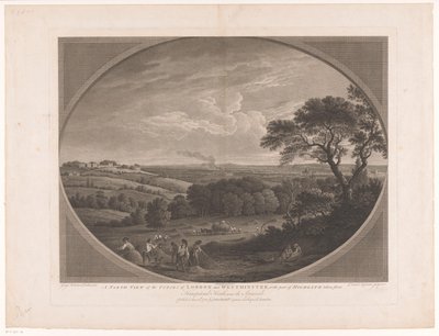 Utsikt från London, sett från Hampstead Heath En nordvy över städerna London och Westminster, med en del av Highgate tagen från Hampstead Heath, nära spanjorerna (titel på objektet) av Daniel Lerpinière
