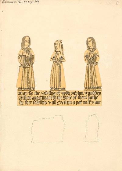 Mässingsplatta för John Asplyn, Godfrey Askew och Elizabeth the Wife of them Both, Edmonton Church av Daniel Lysons