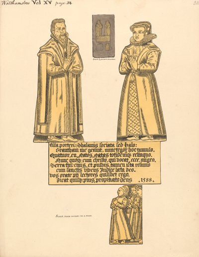 Mässingsplatta för Mrs. Hale, Porters dotter, Walthamstow Church av Daniel Lysons