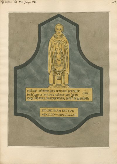 Mässingsplatta för Thomas Symons från Greenford Church av Daniel Lysons