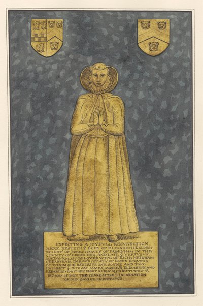 Mässing pläterad för Elizabeth Harvey från East Ham Church av Daniel Lysons