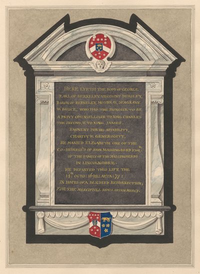 Memorial av George, Earl of Berkeley från Cranford Church av Daniel Lysons