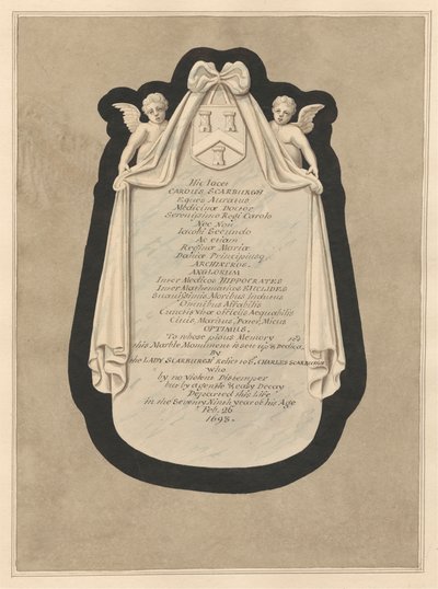Minnesmärke till Carous Scarburgh från Cranford Church av Daniel Lysons