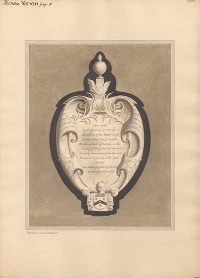 Minnesmärke till Charles Mordaunt från Hendon Church av Daniel Lysons