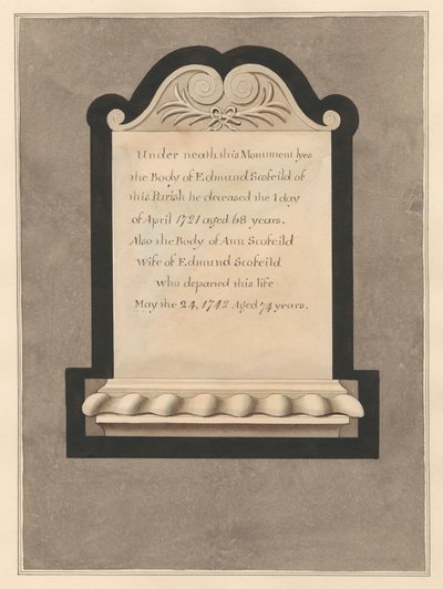 Minnesmärke över Edmund Scofield och hans fru Ann från Cowley Church av Daniel Lysons