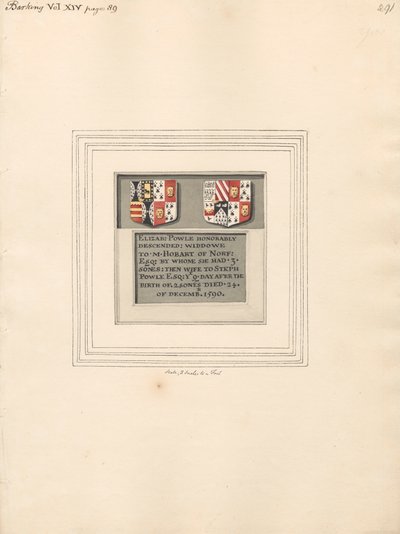 Minnesmärke till Elizabeth Powle, från Barking Church av Daniel Lysons