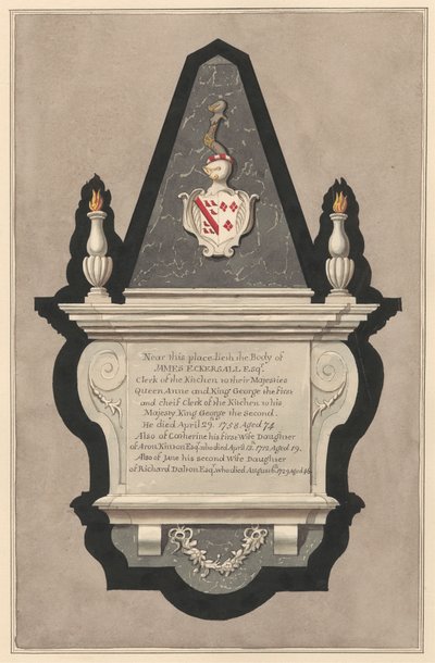 Minnesmärke över James Eckersall och hans fru Catherine och hans andra fru Catherine och hans andra fru Jane från Drayton Church av Daniel Lysons