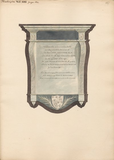 Minnesmärke till John William från Harlington Church av Daniel Lysons