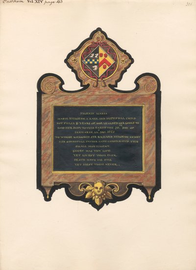 Minnesmärke till Mary Heigham från East Ham Church av Daniel Lysons
