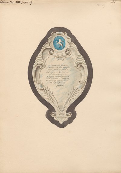 Minnesmärke till Nathaniel Crewe från Feltham Church av Daniel Lysons