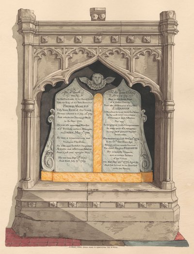 Minnesmärke för Thomas och Elizabeth Moore och deras dotter Elizabeth, från Chiselhurst Church av Daniel Lysons