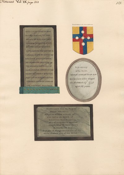 Minnesmärken över Xpofer och Agnes Merick, George Charles Black och Sarah Horsnell, Elizabeth Ascough och George Merick av Daniel Lysons