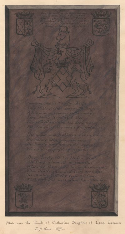 Platta över graven av Catherine dotter till Lord Latimer från East Ham Church av Daniel Lysons