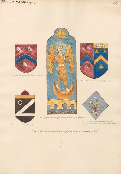 Målat glas i fönstren i Hanworth Church av Daniel Lysons