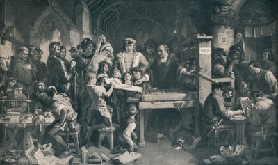 Caxton visar det första exemplaret av sitt tryck för kung Edward IV, c1858, 1911 av Daniel Maclise