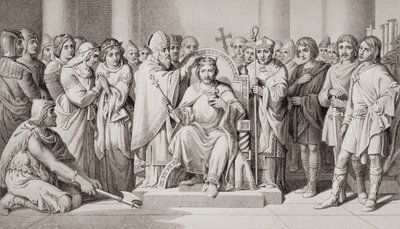 Kröning av Harold II (c.1022-66) kung av anglosaxarna år 1066 e.Kr., från 