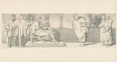 Hugues Maigrot, en munk, har kung Harolds publik för att föreslå villkor från hertig William av Daniel Maclise