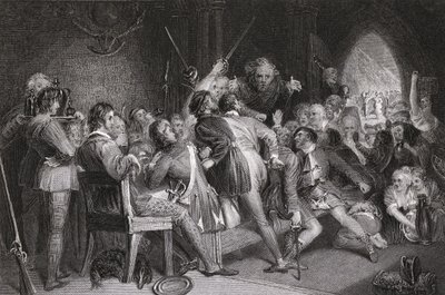 The Hall of Glennaquoich - a Highland Feast, graverad av P. Lightfoot, från 
