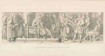William konsulterar adelsmännen och köpmännen i sitt hertigdöme för hjälp med sin design av Daniel Maclise