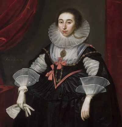 Detalj av porträtt av Elizabeth Cavendish, 1624 av Daniel Mytens