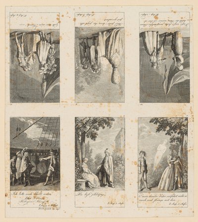 Sidorna 1–3 och 10–12 ur Shakespeares ”Stormen” av Daniel Nikolaus Chodowiecki