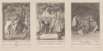 Blad 10-12 i serien "Medeltidens historia" av Daniel Nikolaus Chodowiecki
