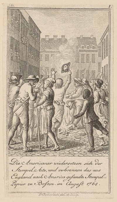Blad 1 ur serien till essän ”Historien om revolutionen i Nordamerika”, av M. C. Sprengel. av Daniel Nikolaus Chodowiecki