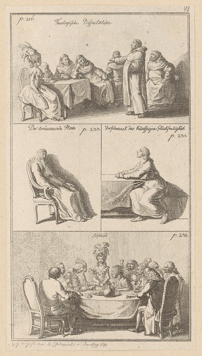 Tavla VI till Erasmus ”Beröm av dårskapen” av Daniel Nikolaus Chodowiecki