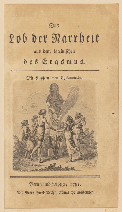 Forsatsblad med vignett till Erasmus ”Beröm av dårskapen” av Daniel Nikolaus Chodowiecki