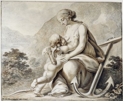 Venus som räcker sitt bröst åt Amor, som står till vänster om henne av Daniel Nikolaus Chodowiecki