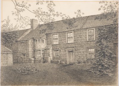 Old House at Corby, Northumberland, ca 1916 (kol på kortet) av Daniel Oliver