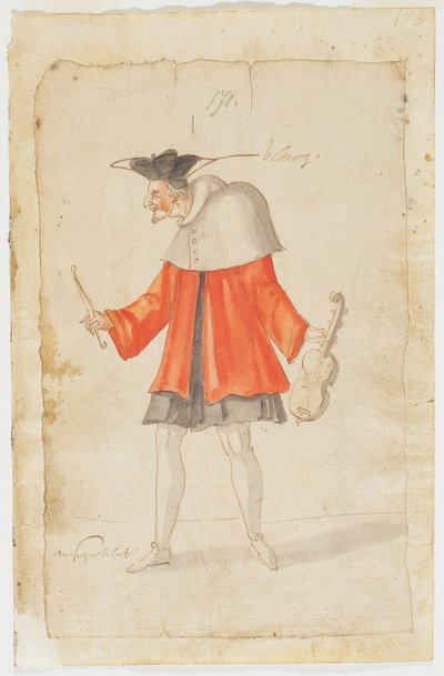 En musiker från Ballet du Serieux et du Grotesque, 1627 (brunt bläck & wc på lagt papper) av Daniel Rabel
