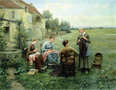 The Sewing Circle (olja på duk) av Daniel Ridgway Knight