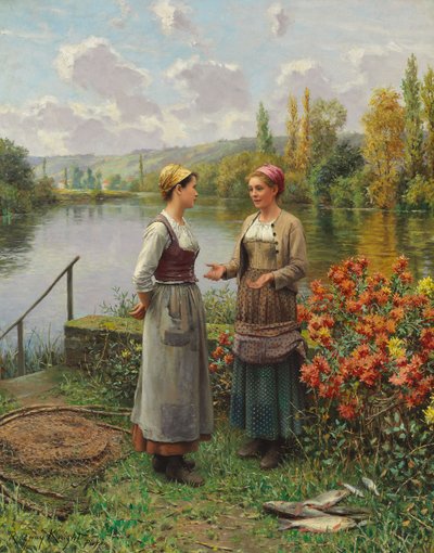 Två kvinnor i ett landskap av Daniel Ridgway Knight