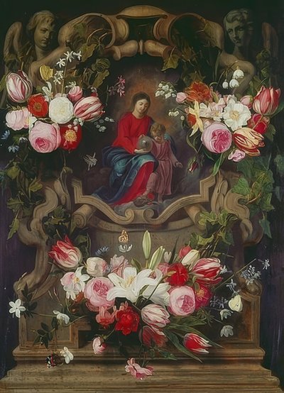 Blomkrans med Madonna och barn av Daniel Seghers