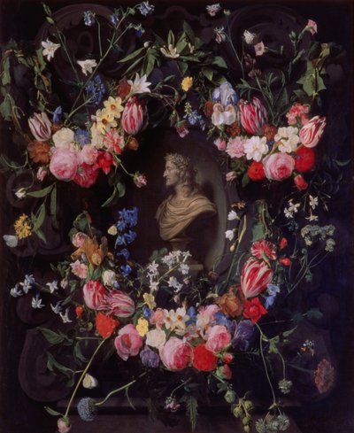 Blomkrans som omger en marmorbyst av ärkehertig Leopold Guglielmo, ca 1647 av Daniel Seghers
