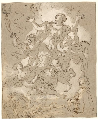 St Rosalia i ära med döende och löpande figurer och en manlig halvlängd undertill av Daniel Seiter