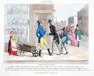 Vis A Vis, illustration från "fashionabla borrar eller kylare i High Life" av Peter Quiz, pub. Thomas McLean, London 1824 (handfärgad gravyr) av Daniel Thomas Egerton