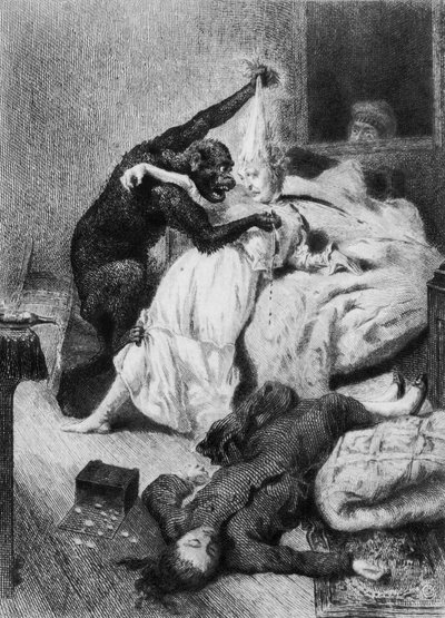 Illustration till "Morden på Rue Morgue" av Edgar Allan Poe (1809-49), graverad av Eugene Michel Abot (1836-94) (gravyr) (svartvitt foto) av Daniel Urrabieta (after) Vierge