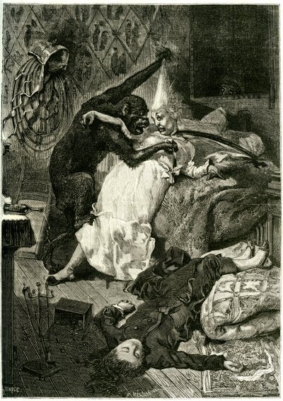 Illustration till "Morden på Rue Morgue" av Edgar Allan Poe av Daniel Urrabieta (after) Vierge