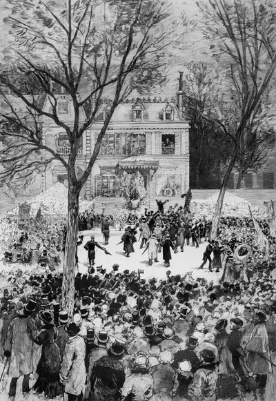 Firande av 80-årsdagen av Victor Hugos födelse (1802-85) från "Le Monde Illustre", 27 juli 1881 (xylograf) av Daniel Urrabieta Vierge