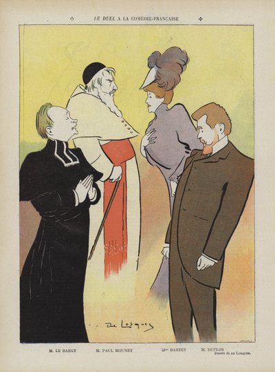 Produktion av pjäsen Le Duel på Comedie-Francaise. Illustration för Le Rire av Daniel de Losques