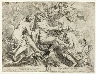 The Deification of Aeneas av nymfer och amoriner av Daniel van den Dyck
