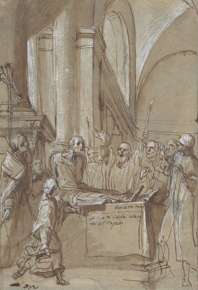 ケルンの聖ブルーノの生涯からの葬式で話すレイモン・ディオクレス、1628-29年。 スウェーデンの av Daniele Crespi