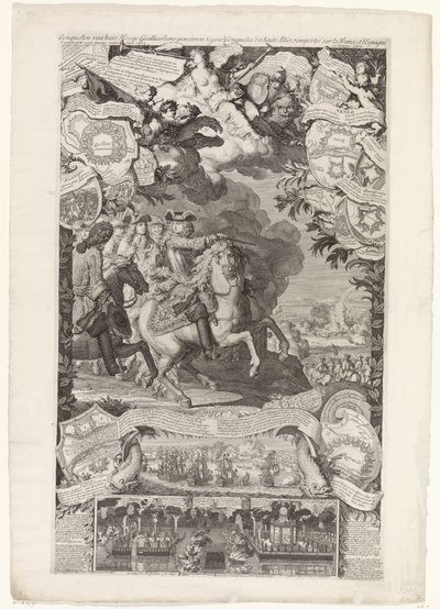 Allierad seger över fransmännen och spanjorerna, 1702 Erövringar av hennes höga allierade vann mot Vranckrijck och Spanien år 1702 / Conquestes des hauts Alliez remportée sur la France et L