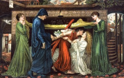 Dante Alighieri möter Beatrice, ca 1900 (vykort) av Dante Gabriel (after) Rossetti