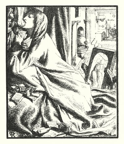 Mariana i söder (gravyr) av Dante Gabriel (after) Rossetti